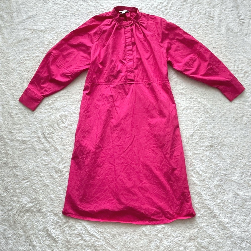 COS Relaxed-Fit Gathered Midi Shirt Dress Band Collar Poplin Pink Size 2 - Picture 4 of 14
